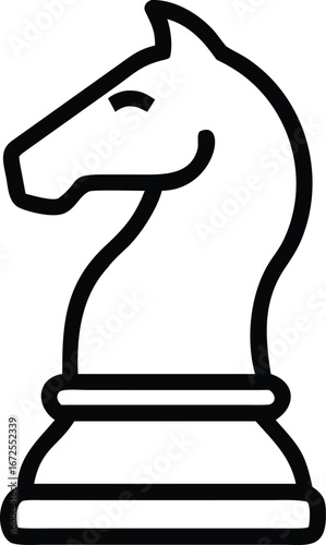 Vector art of chess knight icon, symbolizing strategy, intelligence, and competition in board games, representing a challenging and skillful play in tournaments and battles