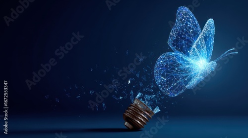 Abstract butterfly emerging from a broken lightbulb