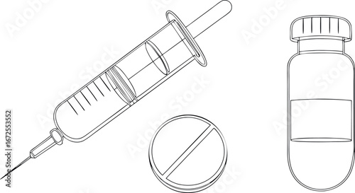 continuous one line drawing of medicine vaccine vector on white background