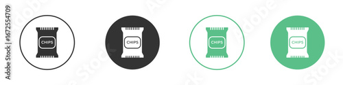 Chips bag icons silhouette in flat black style.