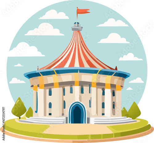 circus tent on a hill