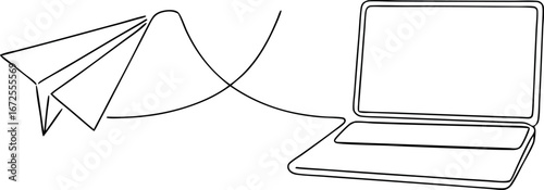 continuous one line drawing of notebook connected on eps  
