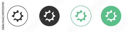 Broken gear icons silhouette in flat black style.
