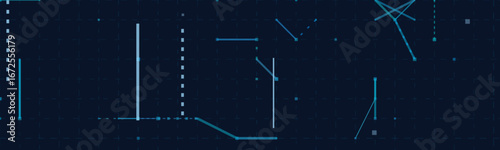 Dynamic digital interface with blue lines and geometric patterns on dark background.