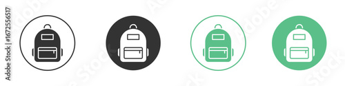 Backpack icons silhouette in flat black style.
