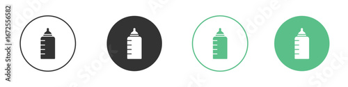 Baby milk bottle icons silhouette in flat black style.