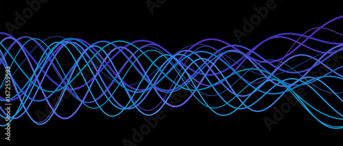 Abstract vector tech background with dynamic wave patterns on black.