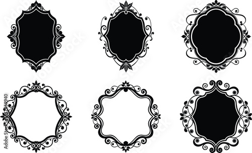 Vector art of collection of six ornate vintage frames for decoration and design projects