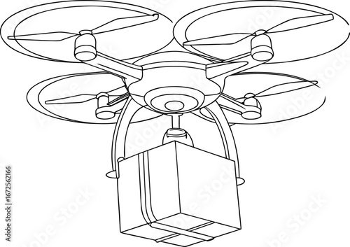  continuous one line art eps drawing of flying drone deliver 