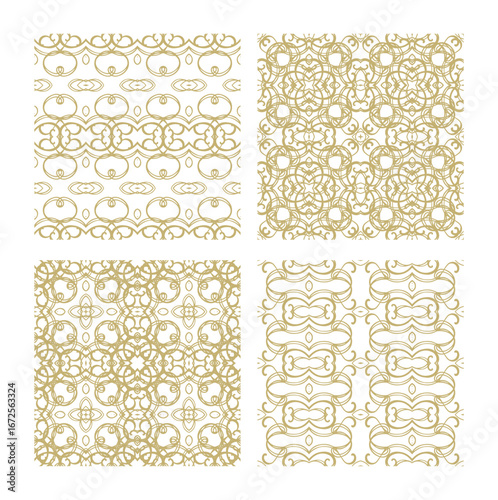 Set of Golden ornamental seamless vector patterns, medieval, oriental style	
