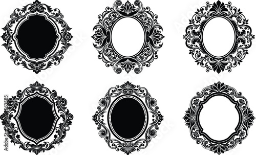 Vector art of set of six decorative vintage frames for creating elegant design elements