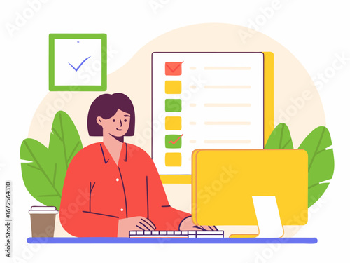 Female employee sitting at desk working on business email