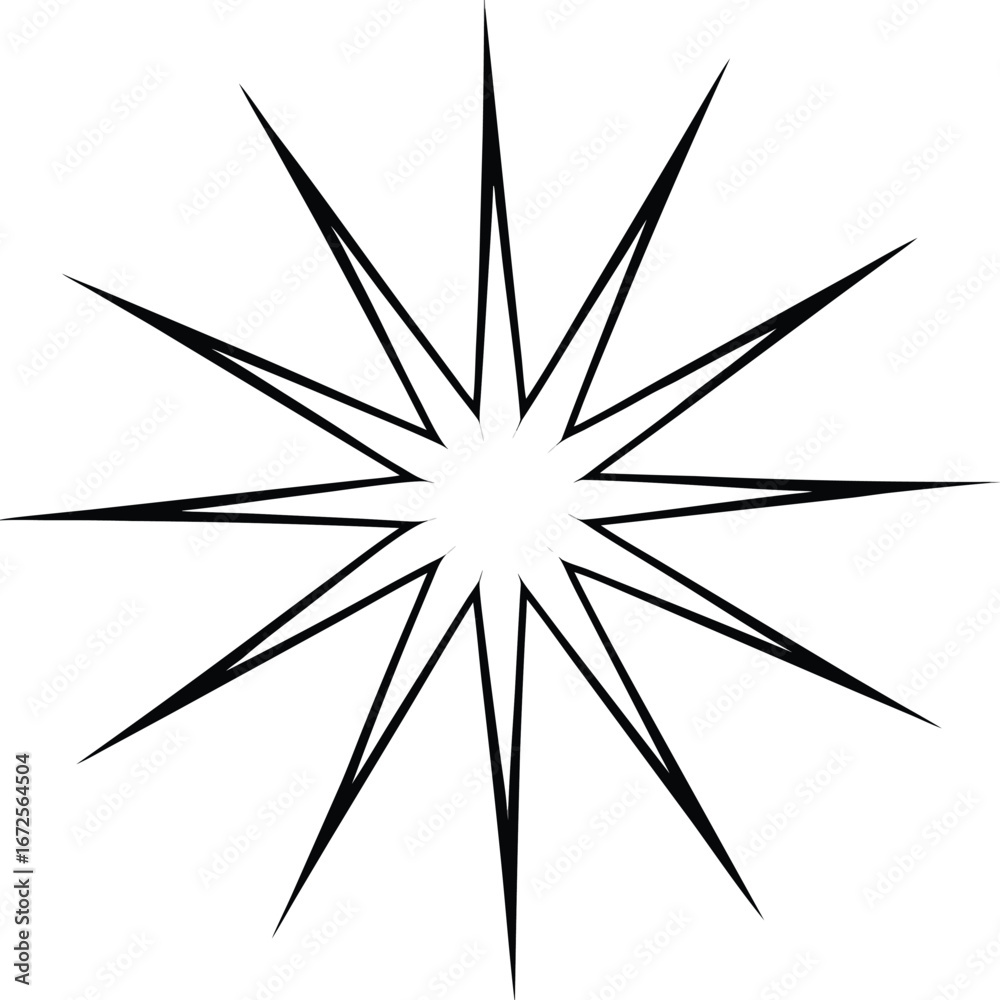 Obraz premium Black abstract starburst shape with sharp pointed rays on a white background vector illustration