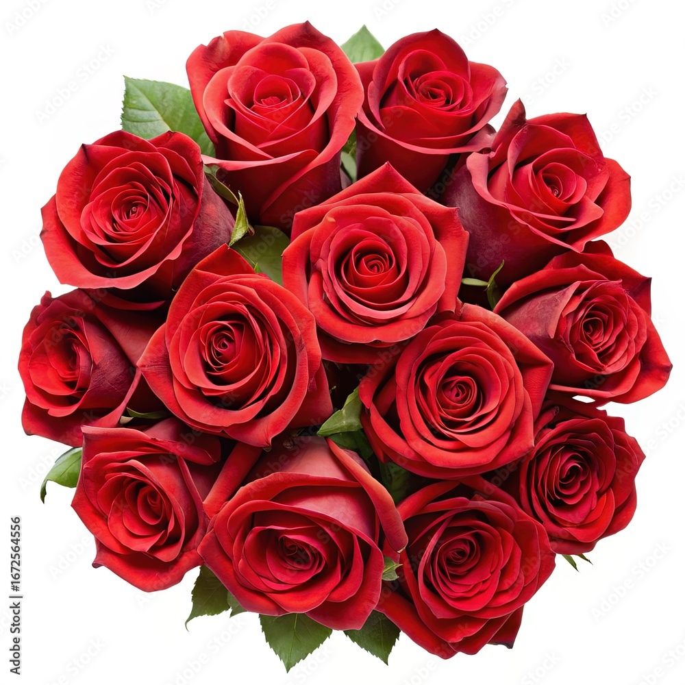 Obraz premium A beautiful bouquet of deep red roses with vibrant green leaves