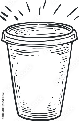 Hand-drawn illustration of a disposable cup with lid for hot beverages like coffee or tea