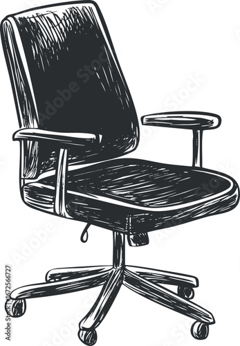 Black office chair with armrests and wheels, designed for comfort and ergonomic workspace use.