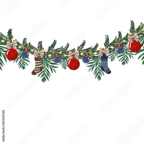 christmas background with fir branches and balls