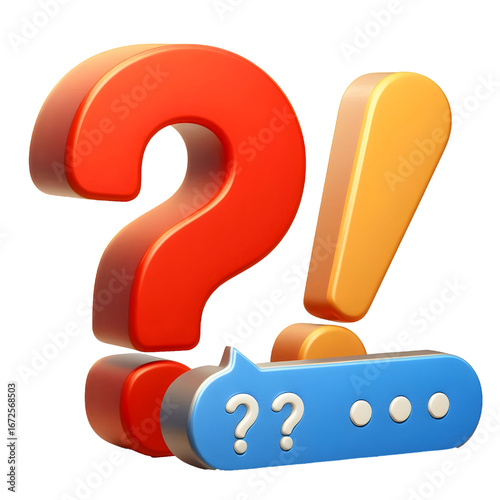 Cartoon question mark and exclamation point, chat mark, 3d rendering. isolated on white background