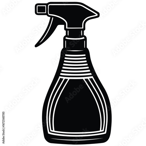 Black Silhouette Of A Trigger Spray Bottle With Ribbed Body On White Background trigger sprayer cleaning