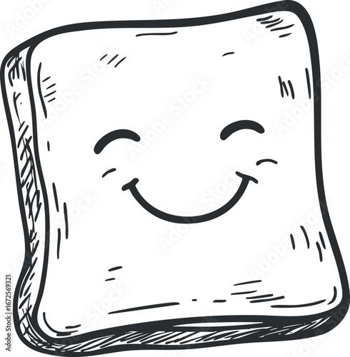 Hand-drawn simple sketch of a smiling happy face with closed eyes and joyful expression