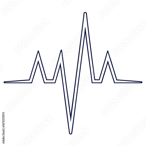 Dark Blue Outline of a Heartbeat EKG Line on White Background electrocardiogram pulse