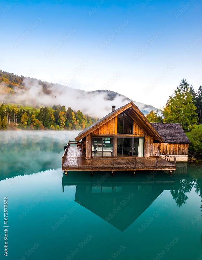 Fototapeta premium Serene cabin on a tranquil lake