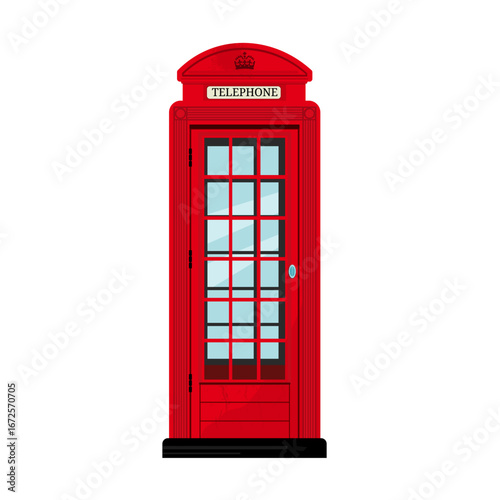 Classic red british telephone booth, vector illustration