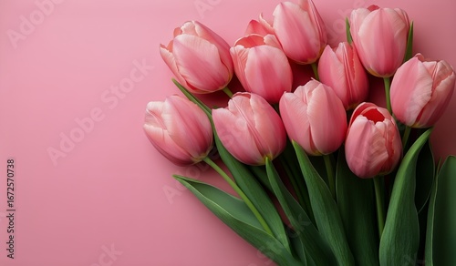 Bright Pink Tulips Arranged Beautifully on a Soft Pink Background Showcasing ...