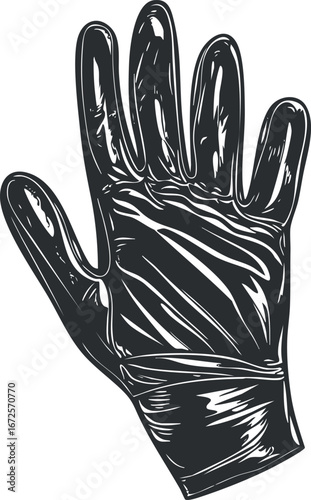 Black latex glove illustration for medical, protective, and hygiene purposes in healthcare and industrial settings