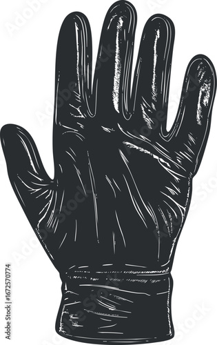 Black leather glove illustration isolated on white background showing hand protection and safety equipment
