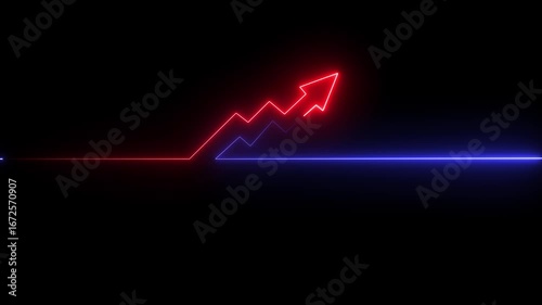 Abstract neon arrow business graph chart icon animation background. The upward-pointing arrow and fluctuating line suggest a positive Graph . Animation Showing Market Recovery and Business Growth.