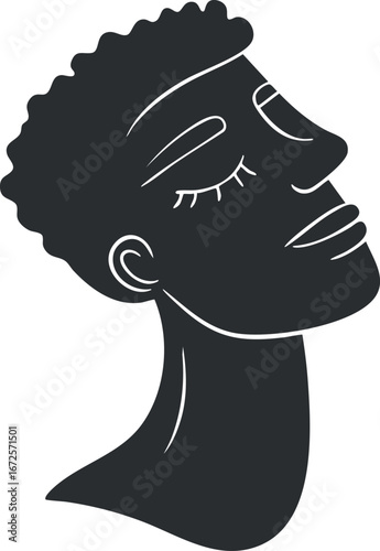 Abstract black silhouette of a woman's profile with closed eyes and a calm expression
