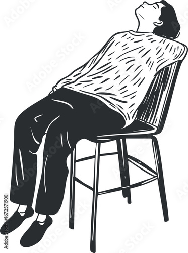 Illustration of a woman relaxing while sitting on a chair with her head tilted back and eyes closed