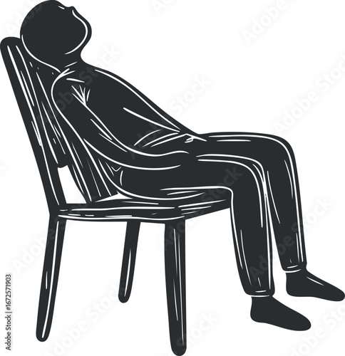 Illustration of a tired person slouched back on a chair, depicting exhaustion and fatigue