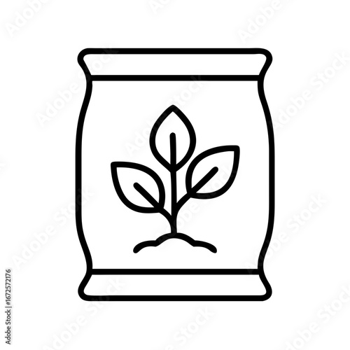 Bag of fertilizer for plant growth and soil nutrition improvement line art vector icon design