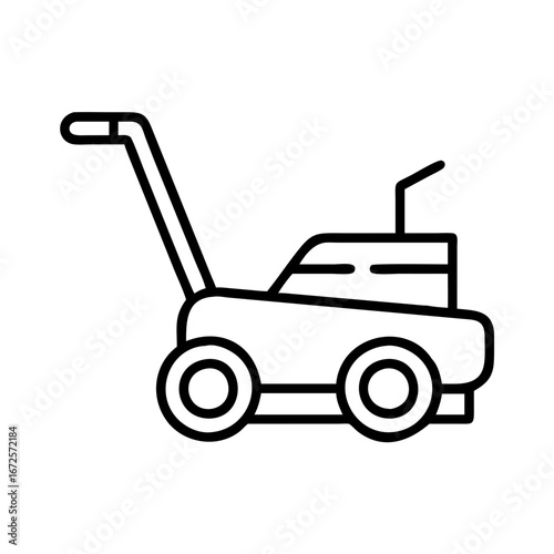 Lawn mower outline vector icon for gardening equipment and lawn care services landscaping tool design