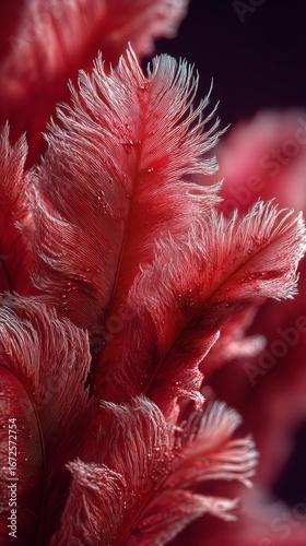 Vibrant Red Feathers Displayed in Close-Up on a Textured Background at a Craf...