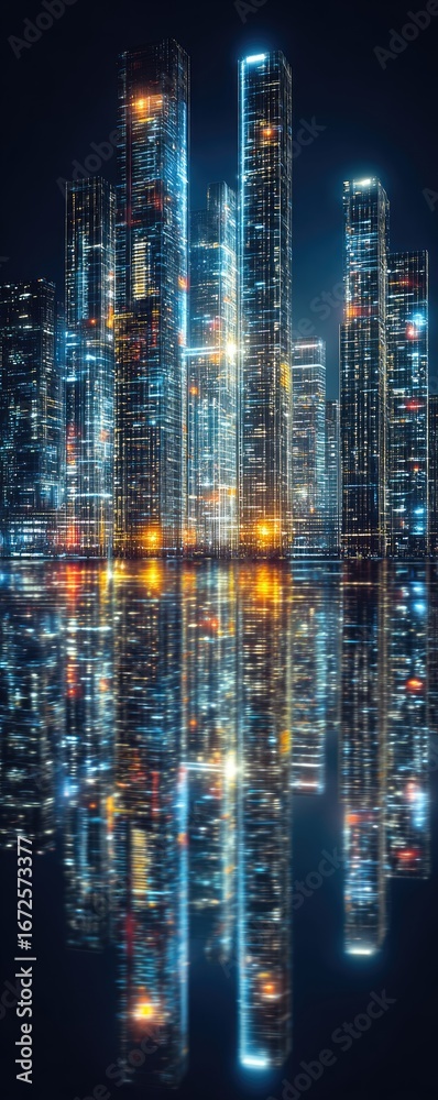 custom made wallpaper toronto digitalNight cityscape with vibrant reflections