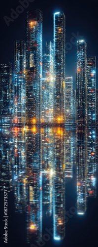 Wallpaper Mural Night cityscape with vibrant reflections Torontodigital.ca