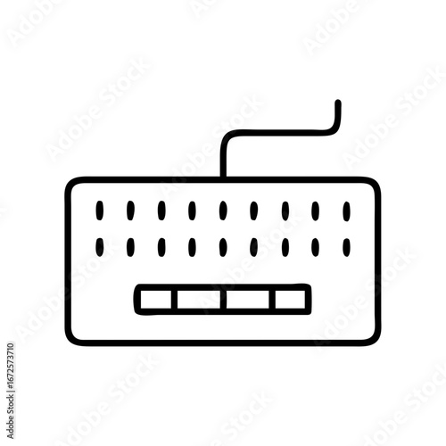 Outline drawing of a computer keyboard for typing and data entry on a desktop device tool