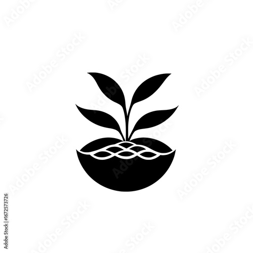 A black and white minimalist illustration of a sprout emerging from the earth is used as the Plant Growth Icon to represent growth, potential, and new beginnings