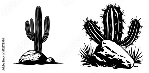 Modern illustration of a big cactus silhouette isolated on a white background