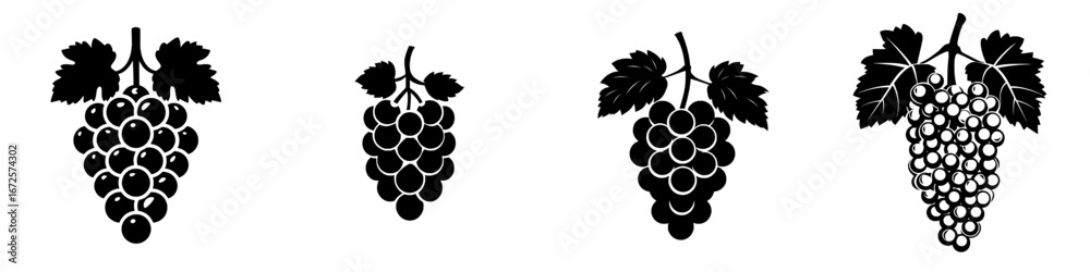 Fototapeta premium A classic, simple, and versatile black and white illustration of a grape cluster with a leaf is the Grape Icon, perfect for logos, branding, and design projects