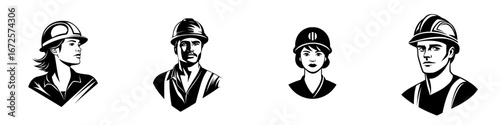 The Construction Worker Icon represents a simple yet bold silhouette of a laborer wearing a hard hat, embodying the principles of safety, construction, and labor