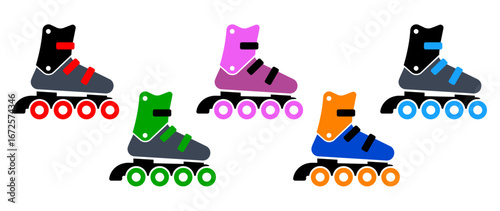inline skate side view simple color set of 5 icon symbol vector on transparent background