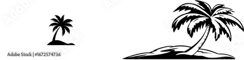 Palm tree silhouettes are commonly used as tropical paradise icons in island vacation designs