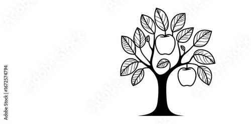 The Apple Tree Icon features a minimalist illustration of two apple trees, one depicted in black and the other in white, making it perfect for representing growth, nature, and abundance