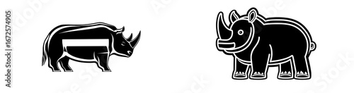 A white background serves as the setting for a minimalist rhinoceros logo icon in silhouette style illustration