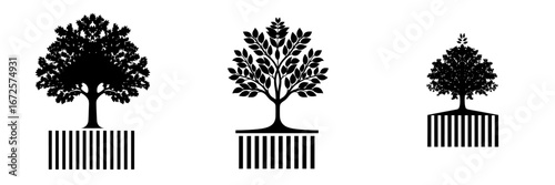 The symbol of a stylized black tree rooted in fertile ground serves as a growing business icon, embodying growth, sustainability, and agriculture, ideal for eco-friendly companies