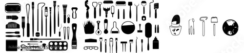 A modern paint icon is depicted in isolation on a white background, accompanied by a modern paint brush icon and a paint roller icon